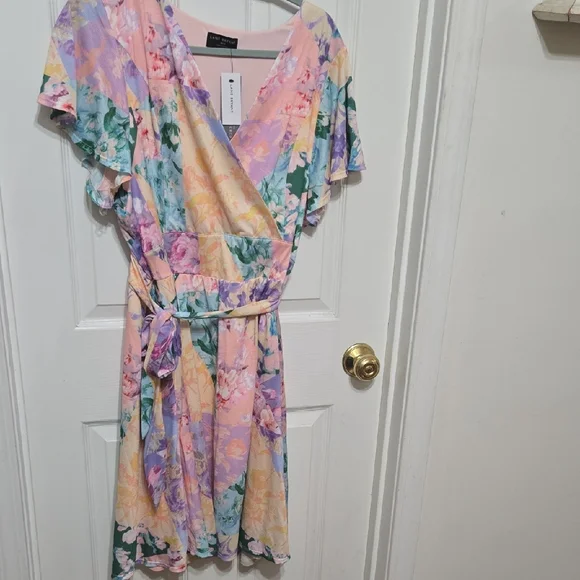 Lane Bryant Multicolor Floral Wrap Midi Dress - Picture 1 of 8